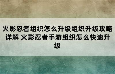 火影忍者组织怎么升级组织升级攻略详解 火影忍者手游组织怎么快速升级